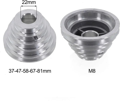 Heavy Duty Aluminum Pagoda Pulley For Benchtop Drill Press V Belt Drive 14Mm To 22mm With 5 Step Adjustable Speed Control showing size and diameter details.