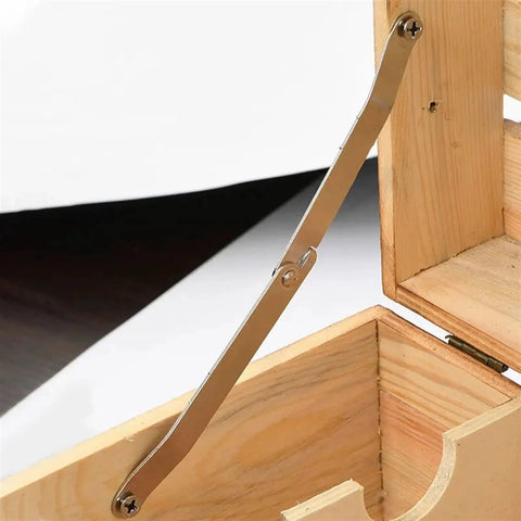 Two Pack Wooden Box Positioning Tripod Lid Hinge Set With Folding Support Corner Removable Hardware on wooden craft box
