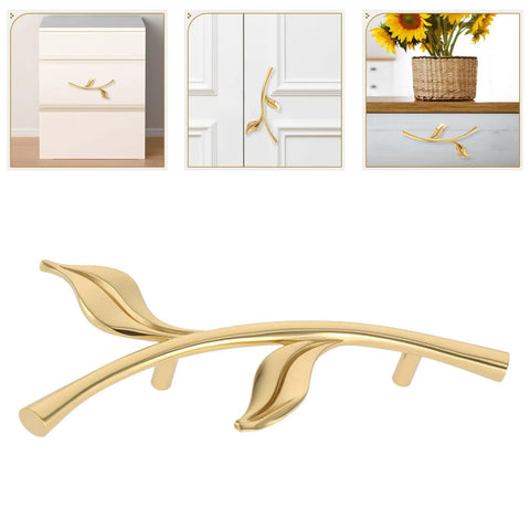 Ergonomic Metal Cabinet Handles And Drawer Pulls For Cabinets, Wardrobes, Closets And Dressers, leaf design, gold finish