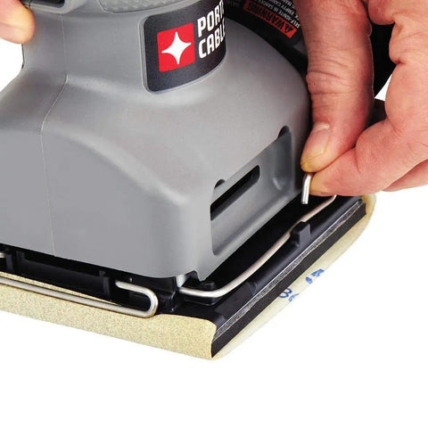 Close-up of Palm Sander 1 Quarter Sheet 380 With 2.0 Amp Motor being adjusted for quick home prep and finishing.