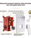 Wall Mounted Bathtub Faucet With Handheld Shower Solid Brass High Flow Tub Filler valve components illustration
