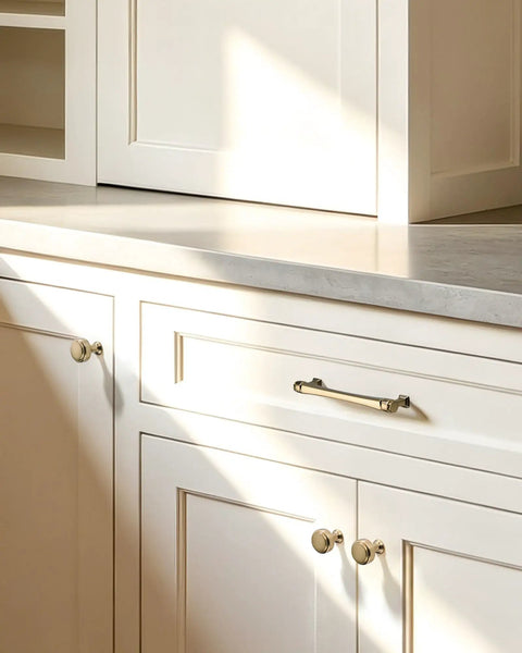 10 Pack 5 Inch Champagne Bronze Cabinet Pulls, Solid Zinc Alloy Hardware for kitchen cabinet on white drawers