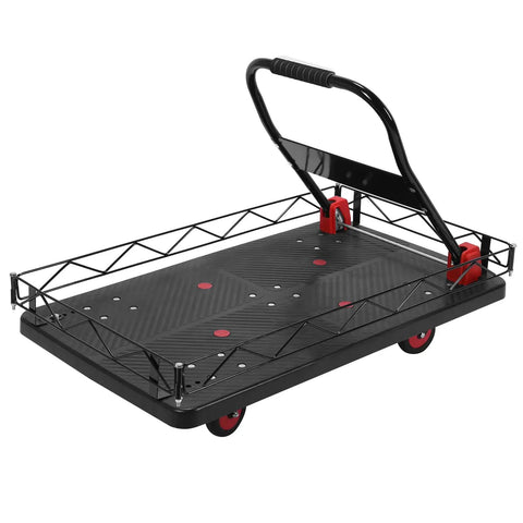2 In 1 Cage Cart Dolly With Steel Wire Fence Guardrails And Open Foldable Platform For Heavy Duty Loads Workhorse Cage Detachable And Versatile Trolley For Home Shop And Warehouse Tasks 2000, black steel view