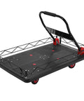 2 In 1 Guardrails Platform Dolly With Steel Wire Fence, Heavy Duty Folding Cart For 2000 Lbs Load Capacity, Convertible Platform And Fence, Durable PP Deck And Steel Tubing, Move Heavy Gear With Ease, black guarded platform view