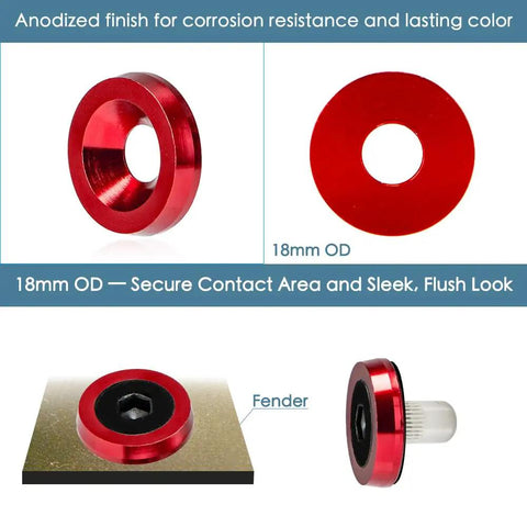 18mm Red Flat Black Bolt Washer Kit For Widebody Fender Flares Stealth Aluminum Hardware Pack For Exterior Car Upgrades