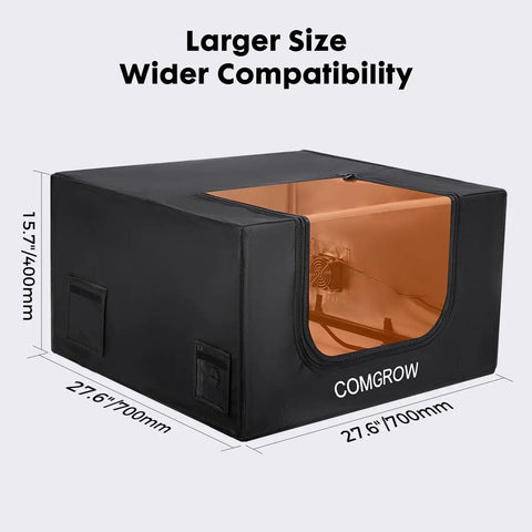 Laser Engraving Enclosure For 700 By 700 By 400mm Machines With Exhaust Fan, LED Light, fits laser cutter machines, side view