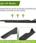 High Lift Mower Blades For 46 Inch Deck Replacement 2 Pack For Husqvarna YTH Series showing installation instructions