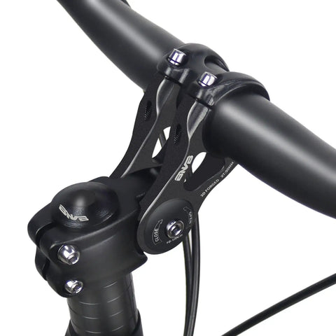 Close-up of Adjustable 31.8mm MTB Bike Stem, 70 Degree Range Riser, 90mm Aluminum Alloy, raising handlebar for comfort