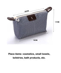 Striped travel makeup bag measurements with zipper, part of Two Pack Travel Makeup Bags for Women Grab and Go Cosmetic Bag Set.