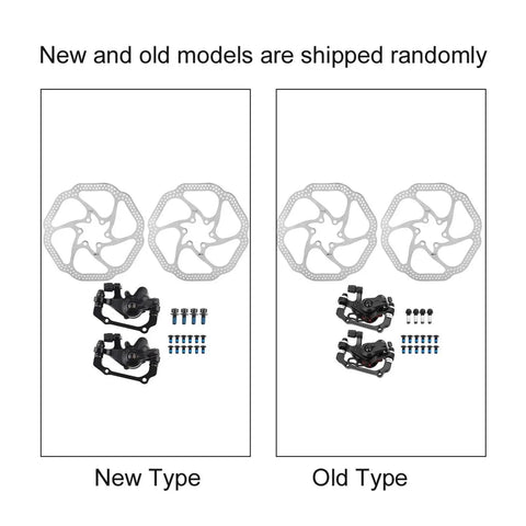 Top Grade Motorcycle Brake Rotor Mountain Bike Mechanical Disc Brake Set 160mm Rotors Front Rear with new and old model comparison.