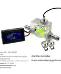 Three-Way Water Cooling Flow Meter With Blue LED Thermometer For Real-Time Liquid Cooling Systems, Ultra-Precise Flow Readout And Temperature Monitoring For PC Builds, DIY Water-Cooling Loops, And High-Performance Enthusiast Rigs, clear acrylic, 10mm hose