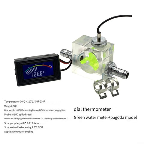 Three-Way Water Cooling Flow Meter With Blue LED Thermometer For Real-Time Liquid Cooling Systems, Ultra-Precise Flow Readout And Temperature Monitoring For PC Builds, DIY Water-Cooling Loops, And High-Performance Enthusiast Rigs, clear acrylic, 10mm hose