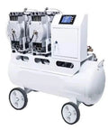 Pro Level Oil Free Industrial Vacuum Pump With Smart Microcomputer Control And Dual Pump Heads That Grab Killer Suction For Any Badass Shop Or Lab Setup Today, white metal design, mobile with wheels.