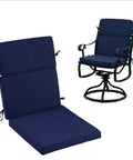 Outdoor High Back Patio Chair Cushions Set, Waterproof And Fade Resistant, All Weather Comfy, Navy Blue, displayed with chair.