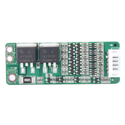 Top Shelf 5S 18650 Battery Charge And Discharge BMS Protection Board With Dead Nuts Accurate Tracking Heavy Duty 18V 21V 15A Circuit, top view with components.