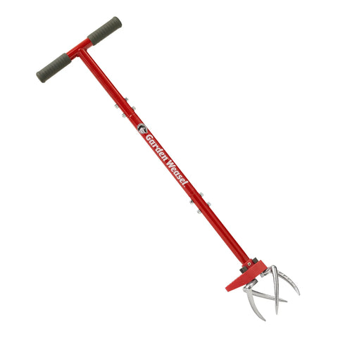 Claw Pro Garden Tiller And Cultivator Tool With Twist Action Soil Loosener, ergonomic handle, red body, adjustable carbon steel tines