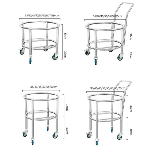 Rugged Steel Heavy Duty Drum Rack And Adjustable Barrel Dolly Keeps Soup Pot And Milk Bucket Hauling Smooth As Butter For Busy Restaurant Staff And Catering Pros, shown from multiple angles with dimensions.
