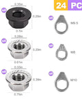 24 Piece Bike Axle Nut And Washer Kit Universal Fit M8 M9.5 M10 Replacement Parts For Mountain And Road Bikes image with part sizes
