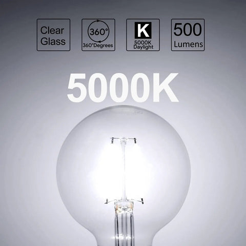 12 Pack 5W Dimmable LED Edison Light Bulbs G25 Globe With Ultra Thin Clear Glass Filament Look For Retro Vibe showing 5000K