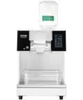 Built Different Commercial Snowflake Ice Machine Cranks Out 507 Lbs Daily With Fast Air Cooled Cooling And Tough Stainless Design, front view with container.