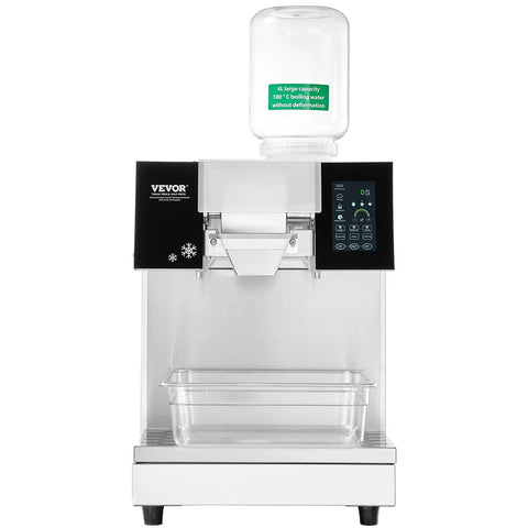 Built Different Commercial Snowflake Ice Machine Cranks Out 507 Lbs Daily With Fast Air Cooled Cooling And Tough Stainless Design, front view with container.