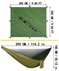 Diagram of Oversized Waterproof Rain Fly Camping Hammock With Mosquito Net And Tree Straps Carabiners Poles And Gear Army Green