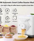 Heavy Duty Electric Coffee Bean Roaster Machine With Rapid Heat Cycling And Fool Proof Timers For Bold Flavor Hits And Easy Peasy Roasting Sessions Straight At Home, 1600W, adjustable temp, non-stick pot.