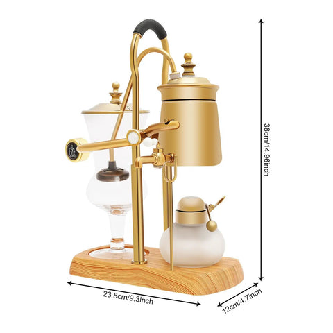 Belgian Style Balance Siphon Coffee Maker With Gravity Vacuum Brewing System, Borosilicate Glass And Stainless Steel Construction, Gold Finish