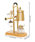 Retro Siphon Coffee Maker With Dope Vacuum Brewer Vibe, Belgian Royal Family Style, Gold Finish, Borosilicate Glass, Side View
