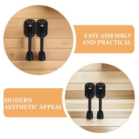 Go-To Foldable Metal Table Legs Set For Cabinets And Coffee Tables, heavy-duty iron, mounted on wood panel with modern sleek design