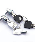 Mini Cabinet Lock With Tubular Cam Mechanism, Rugged Zinc Alloy Latch For Secure Closure, shown with keys, compact design