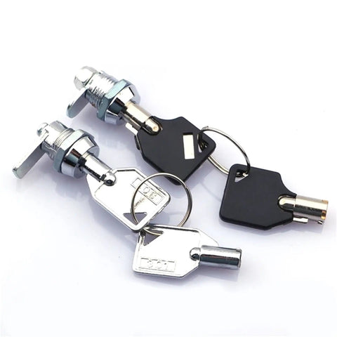 Mini Cabinet Lock With Tubular Cam Mechanism, Rugged Zinc Alloy Latch For Secure Closure, shown with keys, compact design
