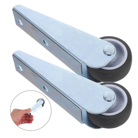 Close-up of 2-Pack Sliding Door Bottom Wheels with Rubber Casters, metal and rubber construction for doors.