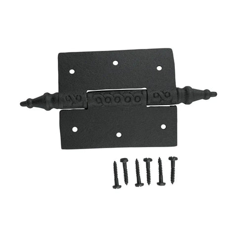 3.5 Inch Black Wrought Iron Cabinet Butt Hinge With Old School Victorian Steeple Tip Rust Resistant Flush Mount Heavy Duty Pack
