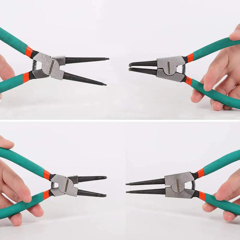 4-Piece Snap Ring Pliers Set, 7-Inch Internal And External Circlip Pliers With Straight And Bent Jaw, Pro Grade CR-V Steel Tips