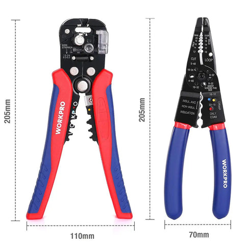 8 Inch Self-Adjusting Wire Stripper Set 3-In-1 Tool For Stripping Cutting And Crimping, red and blue handle, metal jaw