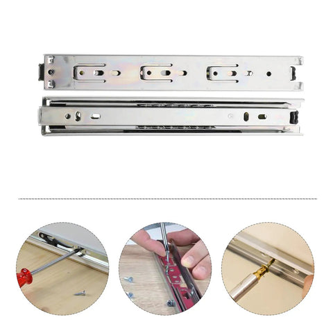 Drawer Slides 10 Inch Three Section Track Rails Side Mount Silver Set Of 2 For Cabinets Dressers And Closets Smooth Glide