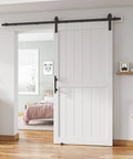 Smooth Sliding Barn Door Hardware Kit 40X84 Inch Rustic Wood Panel Room Divider with white wooden door and heavy duty track.