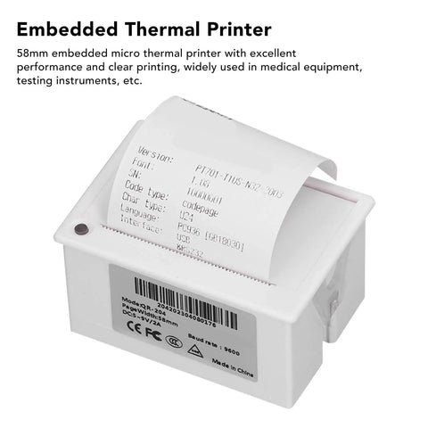 Rock Solid 58mm Thermal Receipt Printer Featuring Embedded Micro Usb And Ttl Serial Port showcasing clear paper output for lab testing.