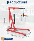 Heavy Duty Hydraulic Engine Hoist With Lever 1.5 Ton Capacity 3000 Lbs Shop Crane Telescopic Boom 4 Swivel Casters Red