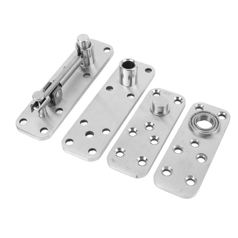 Stainless Steel Door Hinge Kit With Hidden Pivot 360 Degree Brushed Finish Heavy Duty 600 Lbs Capacity Buffer Stopper shown in parts