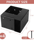 Heavy Duty 3 Way Corner Brackets Set For DIY Workbench And Work Table Fits 4x4 And 2x4 Lumber Right Angle Corner Brackets With Pre Drilled Holes Easy Install Black Great For Garage Shop And Home Projects shown in black with dimensions 5.4 x 5.4 x 3.74 inches.