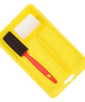 Premium Top Shelf Paint Roller And Bristle Brush Kit With Heavy Duty No Drip Tray Plus Ultra Soft Sponge Rollers For Smooth Wall Coating and No Sweat Weekend Projects, yellow tray with foam roller and brush.