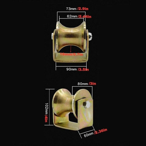 Heavy Duty U Groove Caster Wheels Two Pack With Double Bearing Pulleys, detailed measurement image of durable steel pulleys for sliding doors.