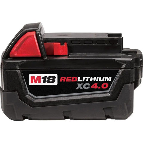 Heavy Duty M18 Xc 4.0 Ah Power Tool Battery With Integrated Worklight in black and red, designed for long-lasting performance.