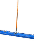 No Sweat Cleanup With This Commercial Grade Dust Mop And Sturdy Wood Handle Featuring Washable Head For Sweeping Hardwood Laminate Tile Store And Warehouse Floors Blue with cotton weave head and solid wood handle.