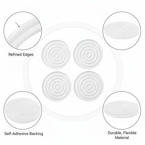 Clear Silicone Chair Leg Protectors With Self Adhesive Pads For Easy Tool Free Install On Hardwood And Tile Floors, Low Profile Furniture Glides Set Of 4, Easy No Fuss Scratch Prevention For Sofas, Tables, And Desks with refined edges and adhesive backing details