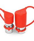 Front view: set of two red Summit Hydraulics 1/4 in NPT flat-face hydraulic quick-connect couplers with dust caps