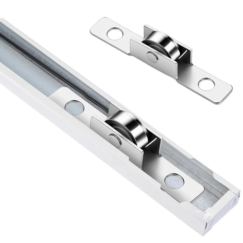 Pack Of 12 Push Pull Sliding Window Rollers Three Eighths Inch Metal Wheel With Axle For Sliding Doors And Windows Universal Window Pulley Single Roller For Cabinets Doors And DIY Projects Easy Assembly With 30mm Hole Spacing shown in track