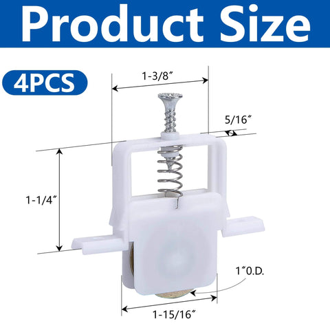 4 Pack Sliding Screen Door Roller Wheels For B691 And B695 With 1 Inch Concave Steel Ball Bearing Replacement Hardware shown with measurements